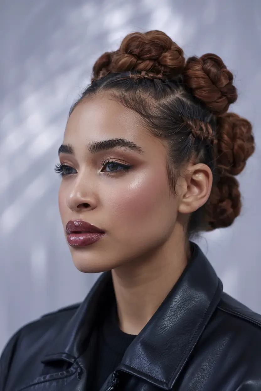 summer hairstyle black women 2025 Twisted Space Buns with Sculptural Volume