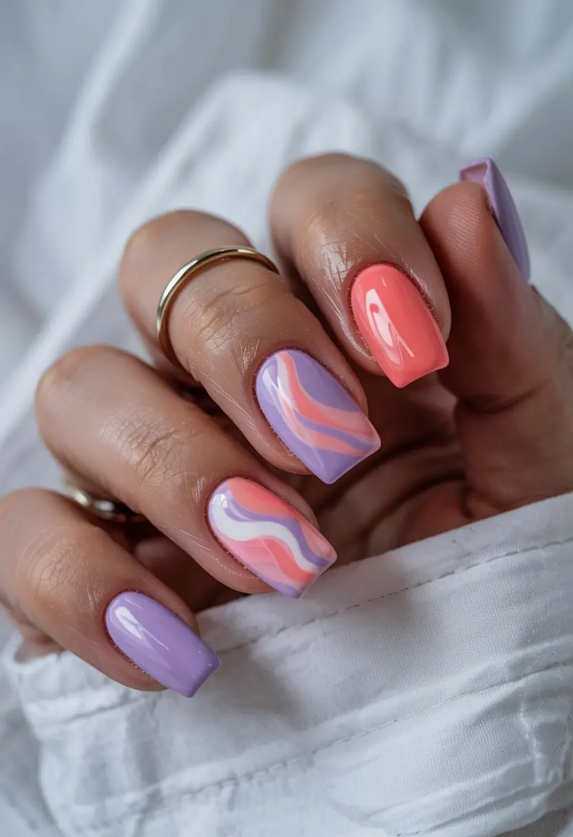 summer short nail ideas 2025 Swirls & Sherbet Dreams