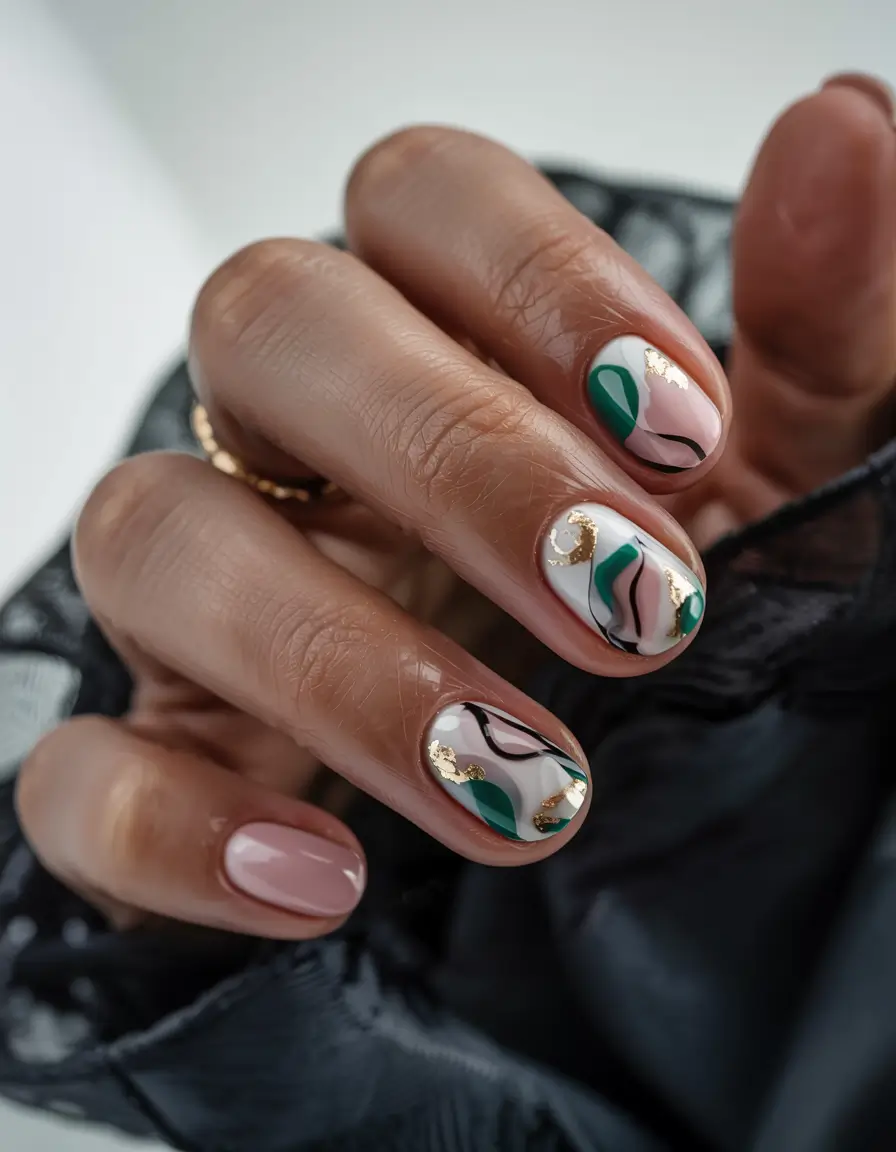 summer short nail ideas 2025 Emerald Marble Luxe