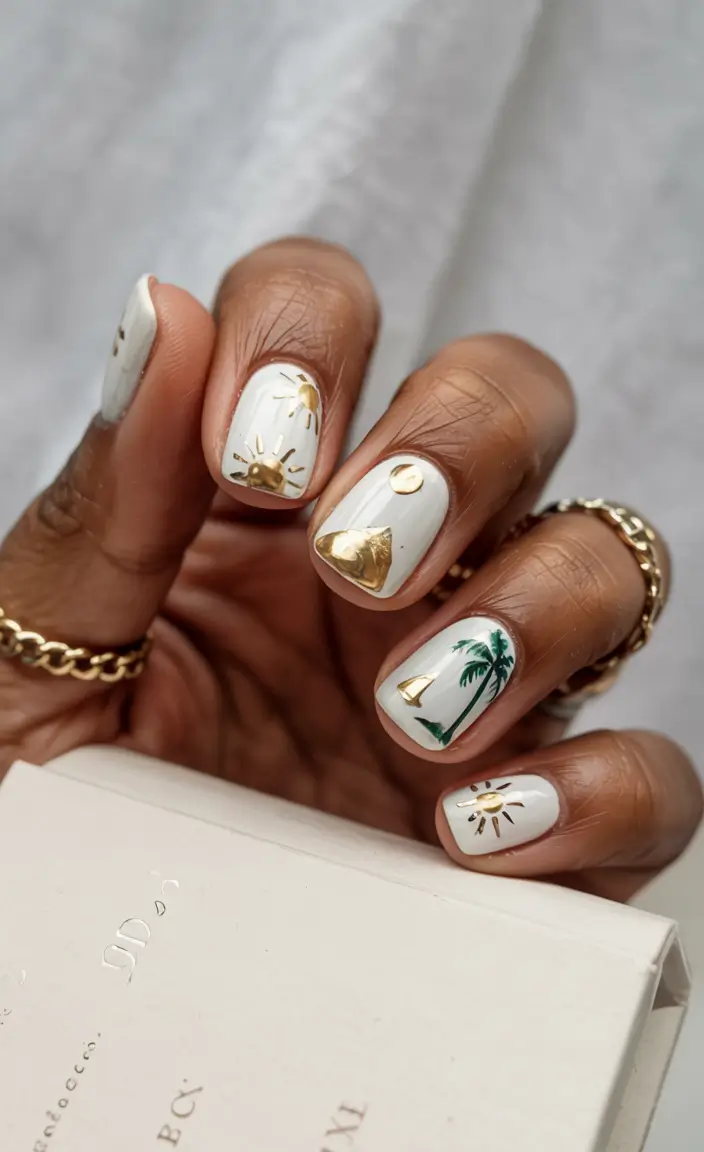 summer short nail ideas 2025 Golden Tropics Minimalist