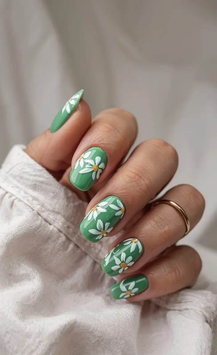 summer short nail ideas 2025 Daisy Days and Garden Party Vibes