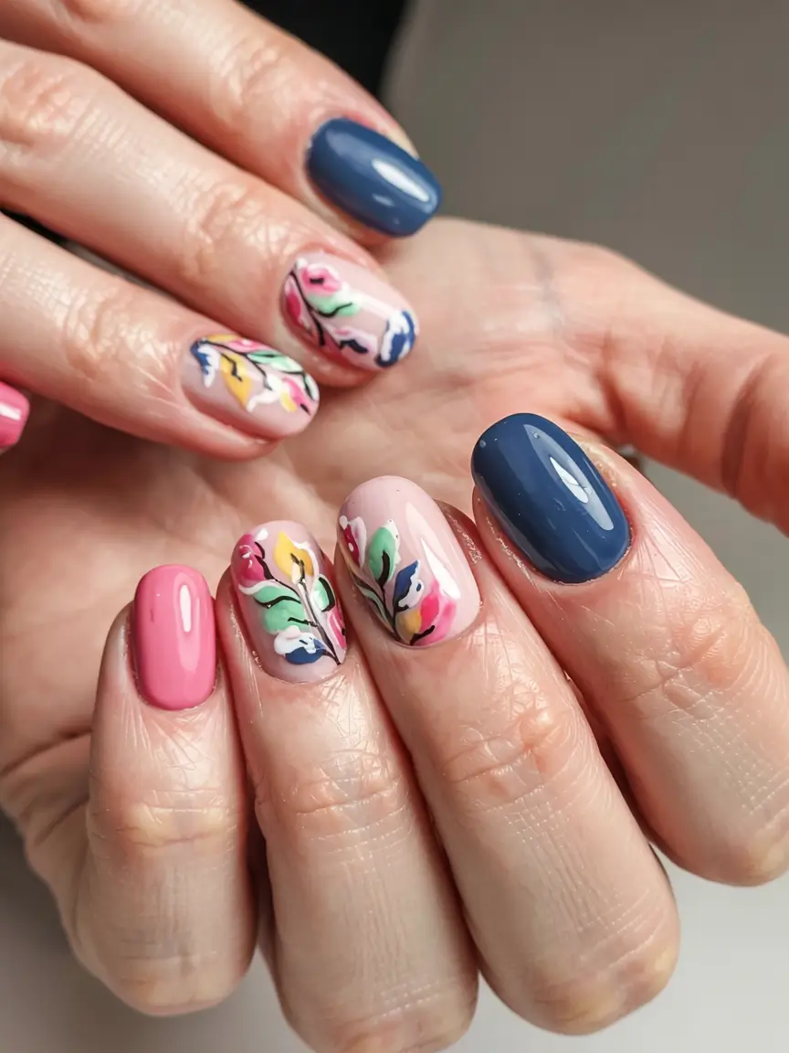 summer short nail ideas 2025 Botanical Burst on a Playful Palette