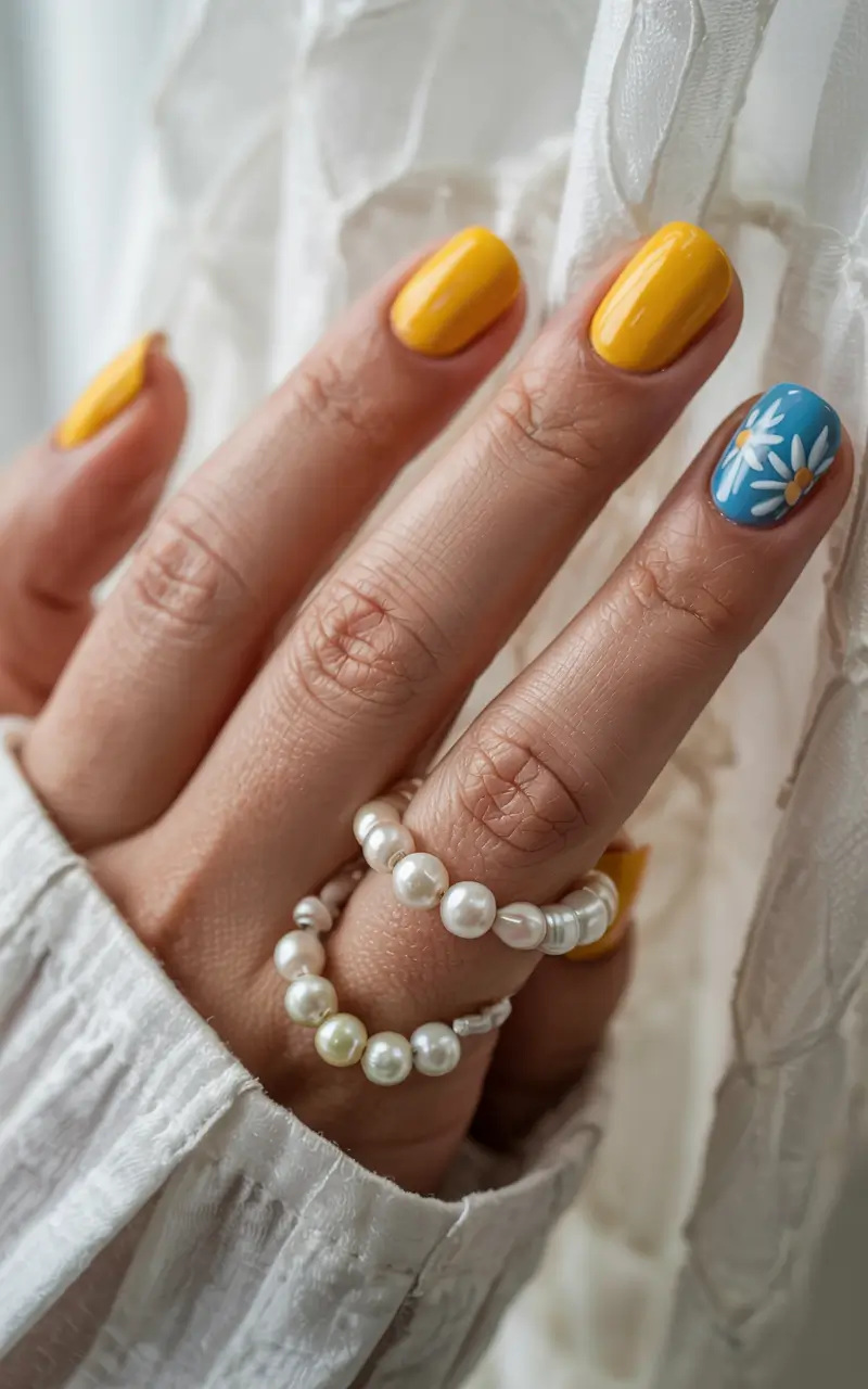 summer short nail ideas 2025 Sunshine + Daisies Forever