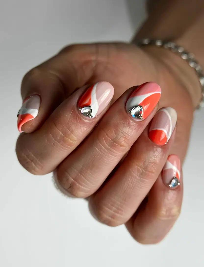 summer short nail ideas 2025 Swirls & Sparkle: The Glam Summer Remix