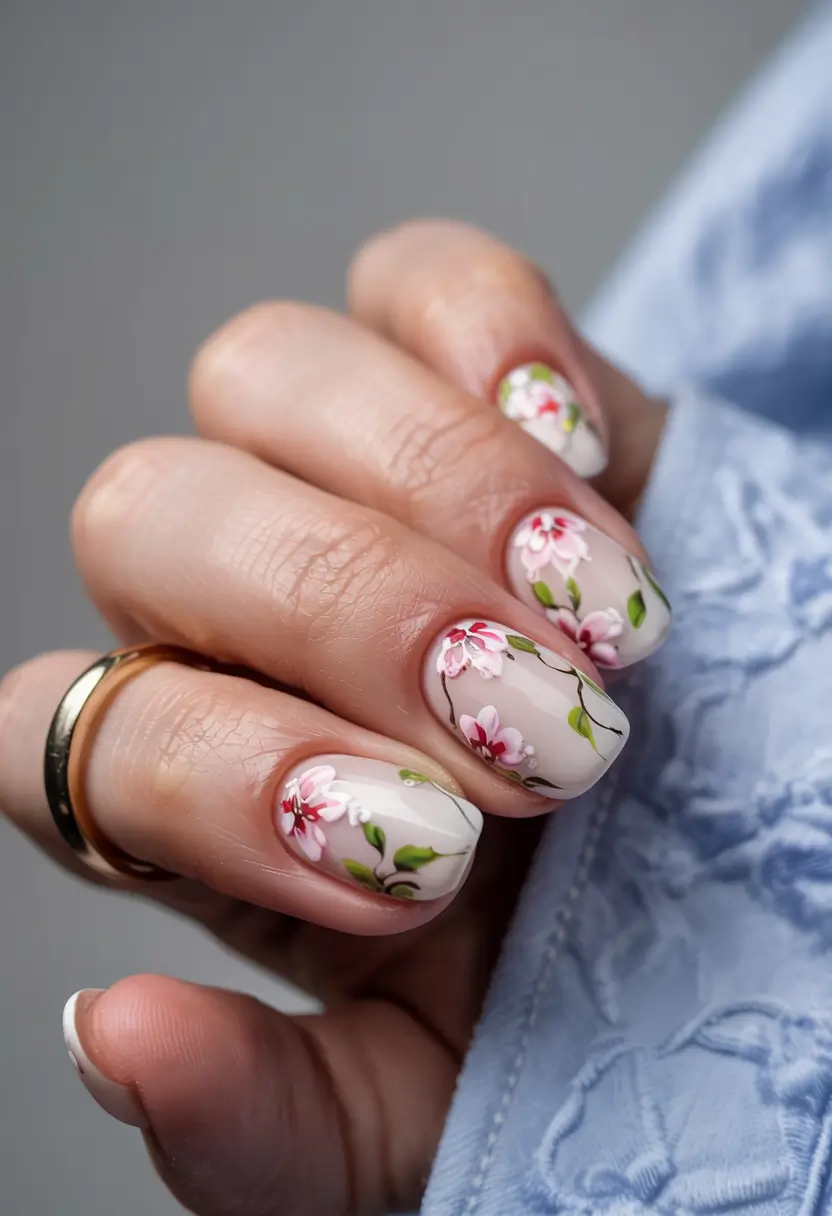 summer short nail ideas 2025 Delicate Garden in Bloom