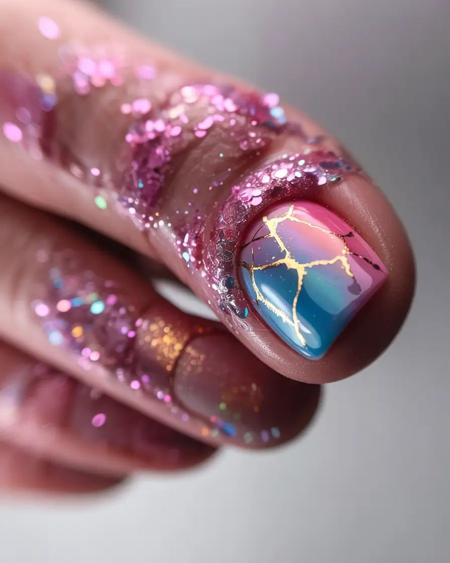 summer toe nail colors ideas 2025+Sunset Marble with a Touch of Gold