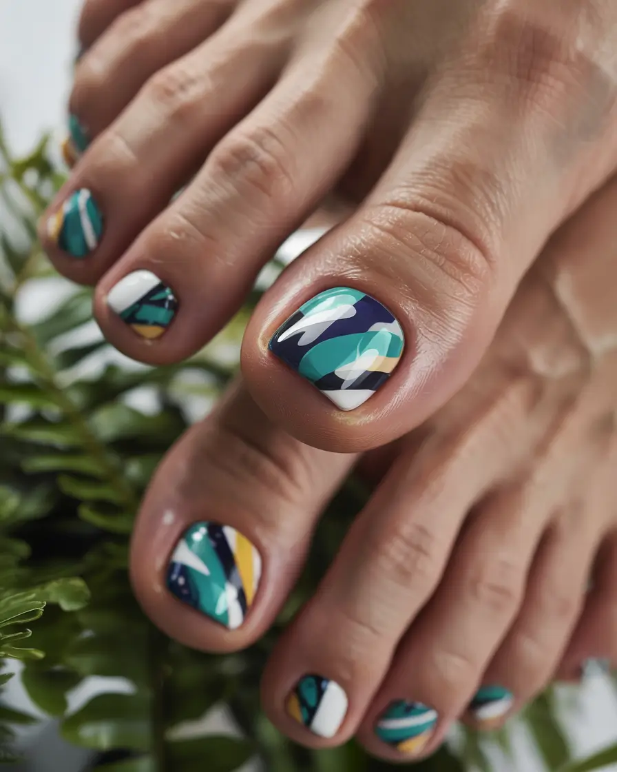 summer toe nail colors ideas 2025 Layered Tropical Jungle Vibes