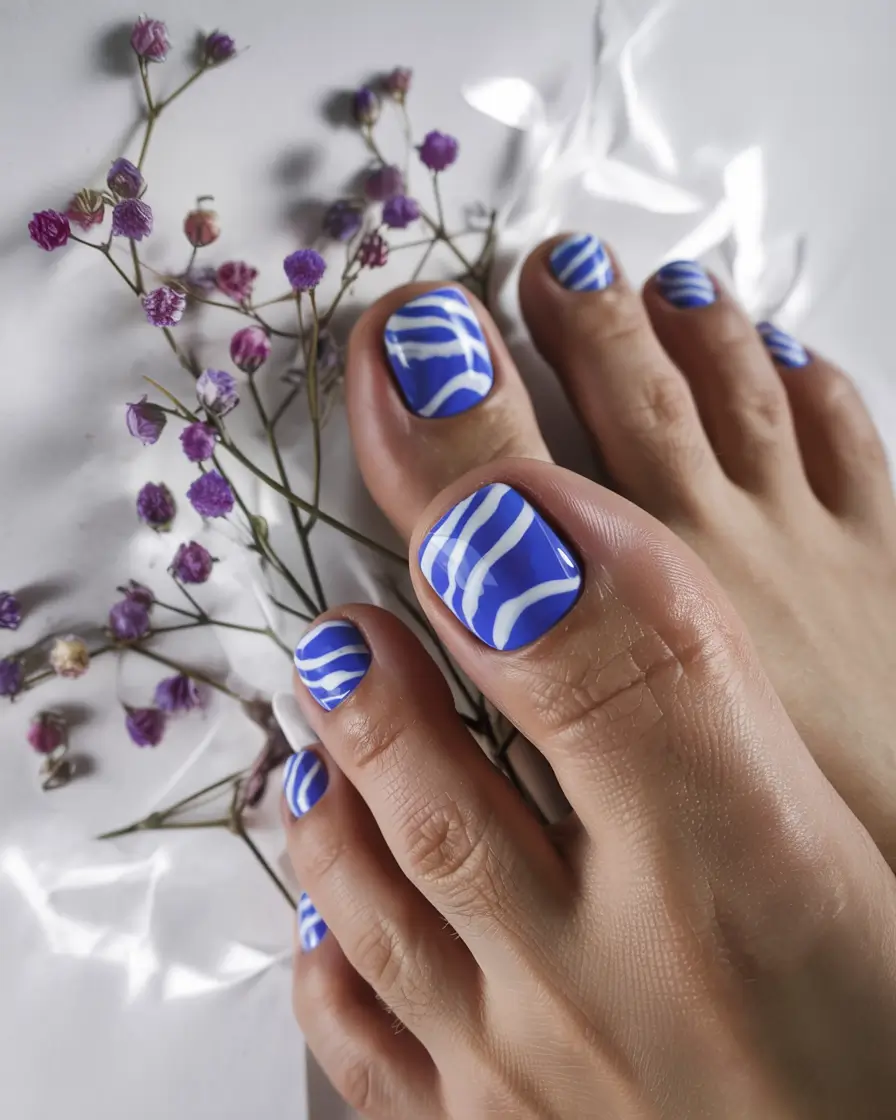 summer toe nail colors ideas 2025 Minimalist Blue Zebra Twist