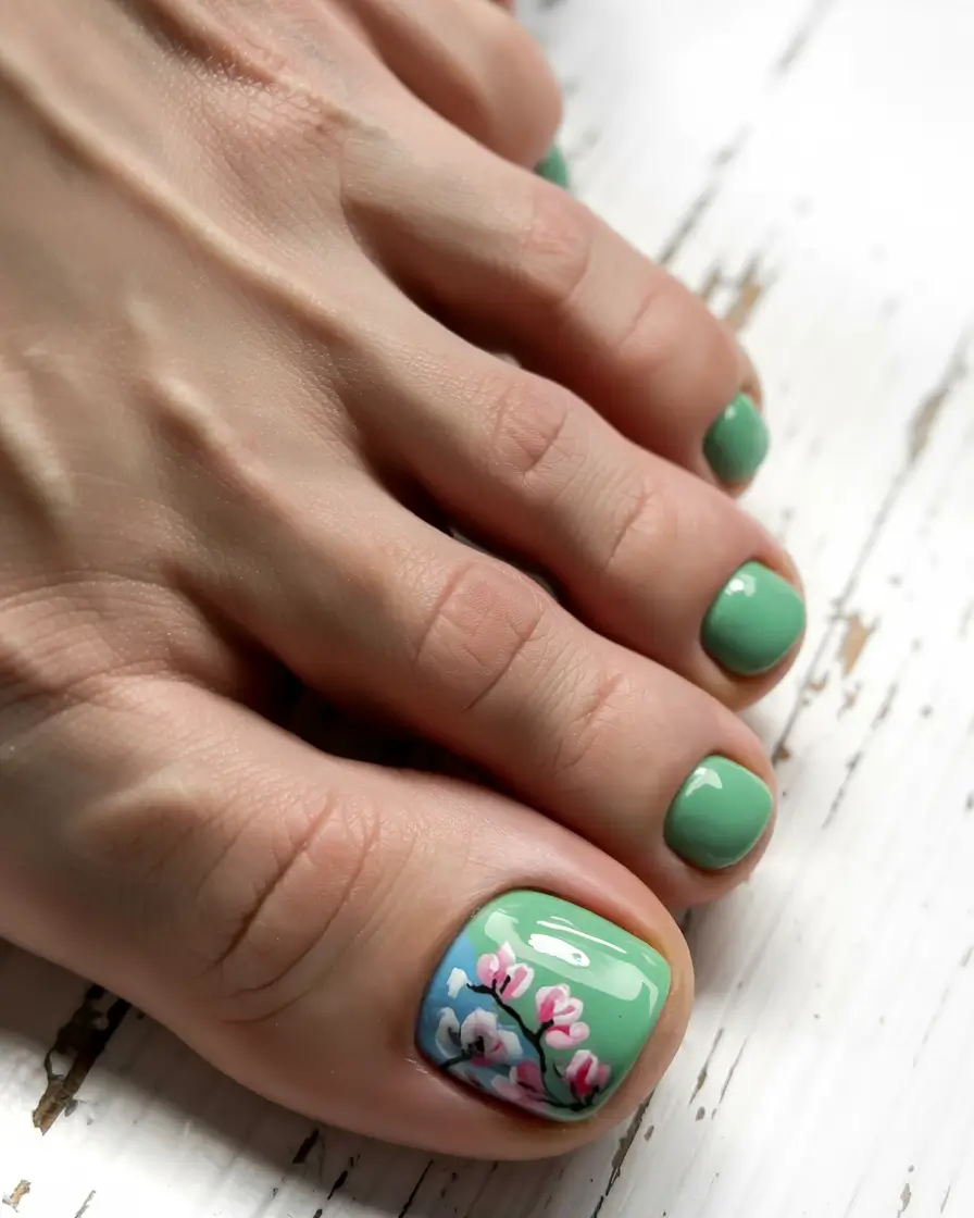 summer toe nail colors ideas 2025 Fresh Mint and Cherry Blossom Bloom