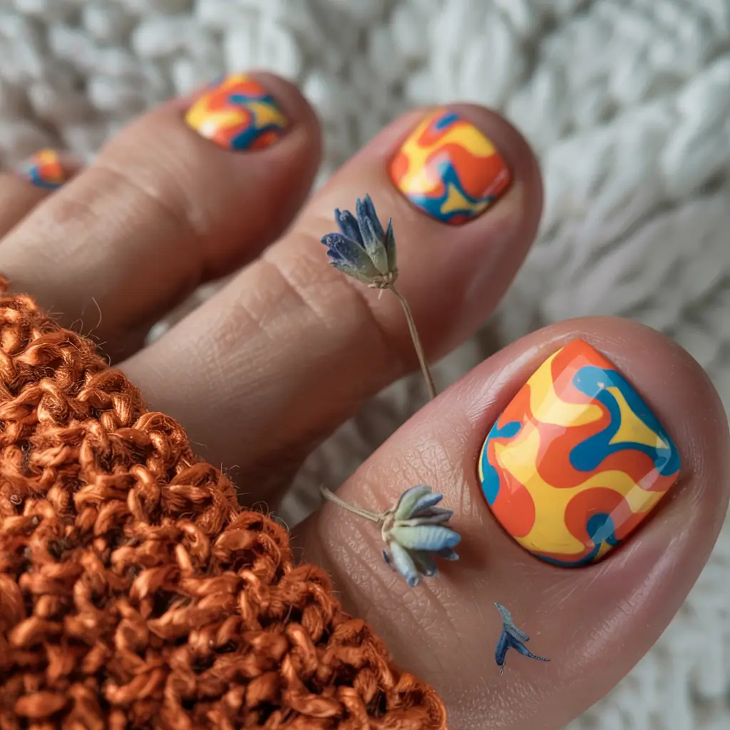 summer toe nail colors ideas 2025 Retro Lava Lamp Splash