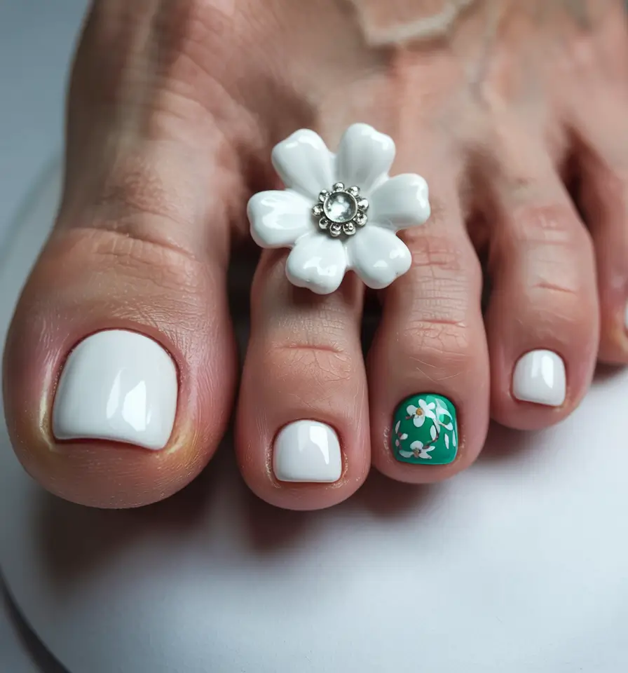 summer toe nail colors ideas 2025+Daisy Pop Against Fresh White