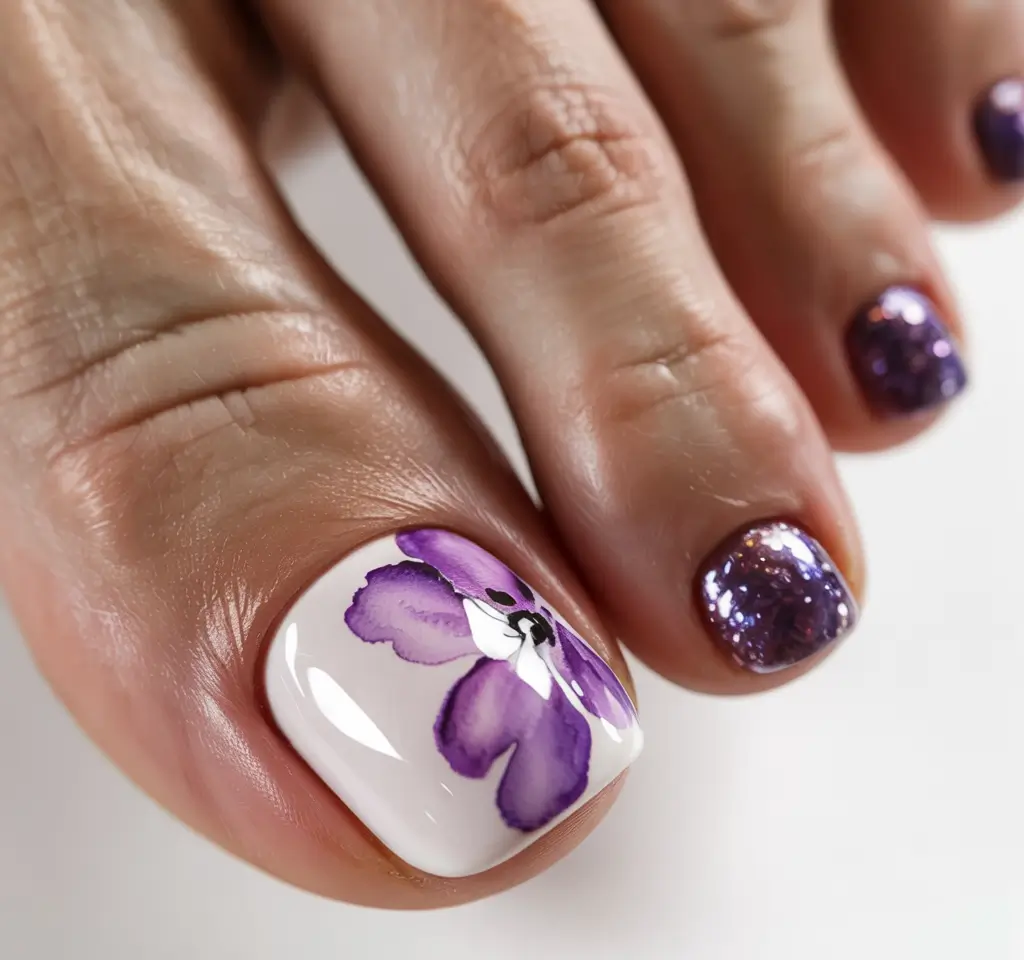 summer toe nail colors ideas 2025+Lavender Petals in Watercolor Wash