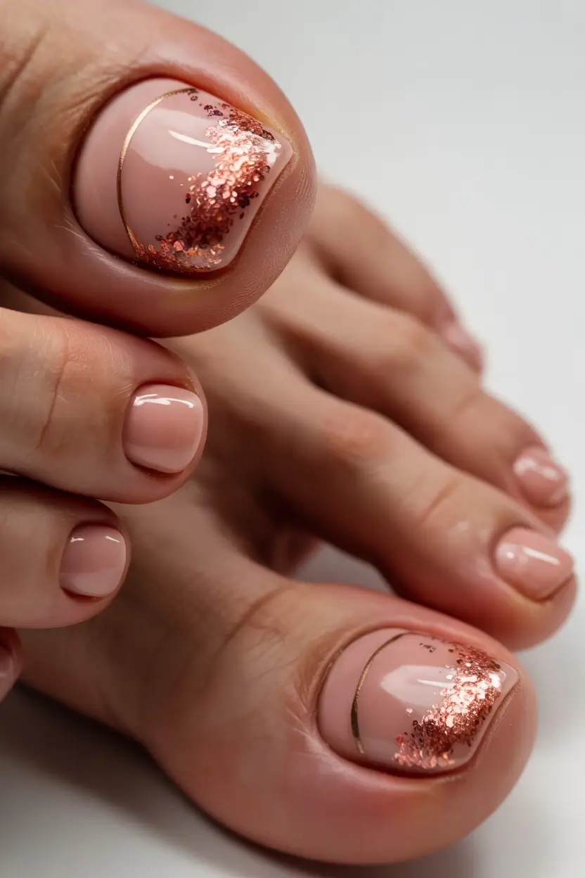 summer toe nails ideas 2025 Rose Gold Minimalism That Glows