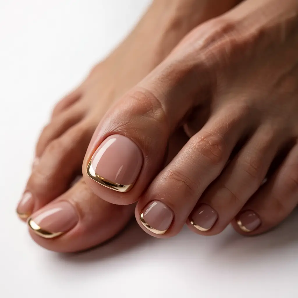 summer toe nails ideas 2025 Golden Edge French