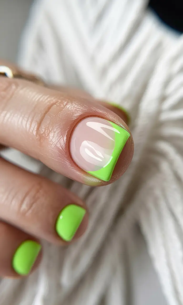 summer toe nails ideas 2025 Electric Green French with a Neon Twist