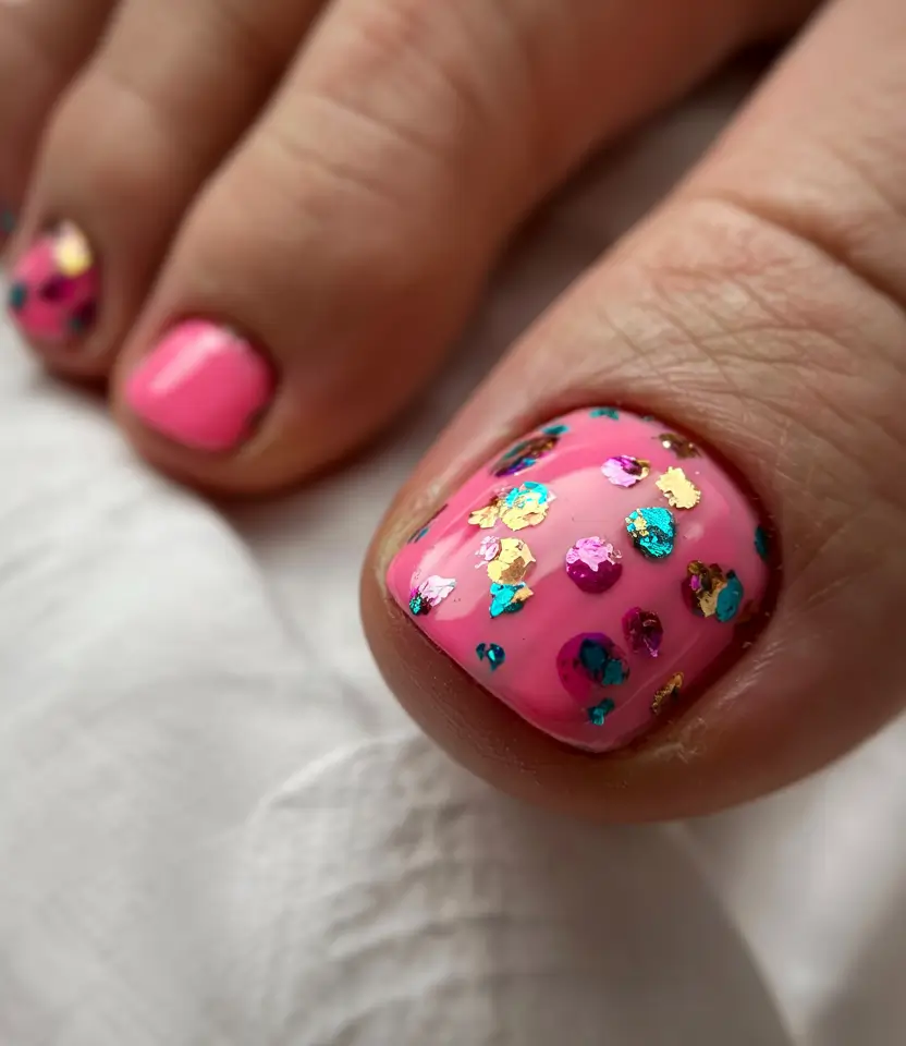 summer toe nails ideas 2025 Confetti Party in Hot Pink