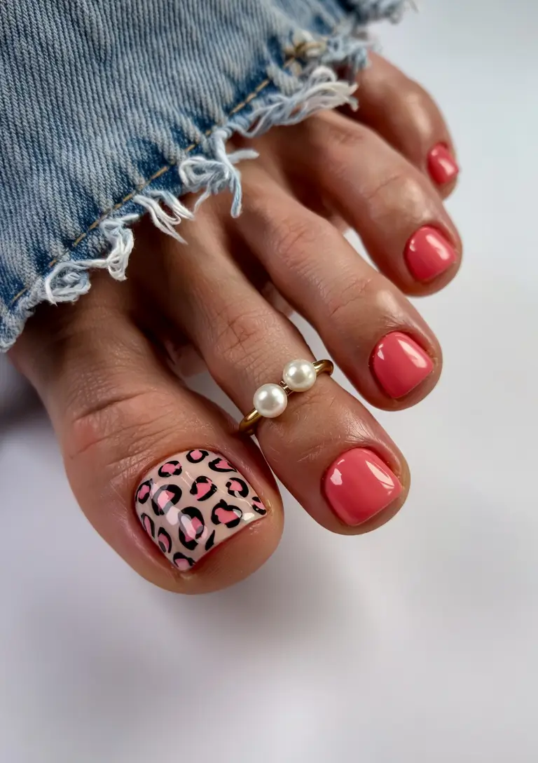 summer toe nails ideas 2025 Leopard Chic With Coral Energy