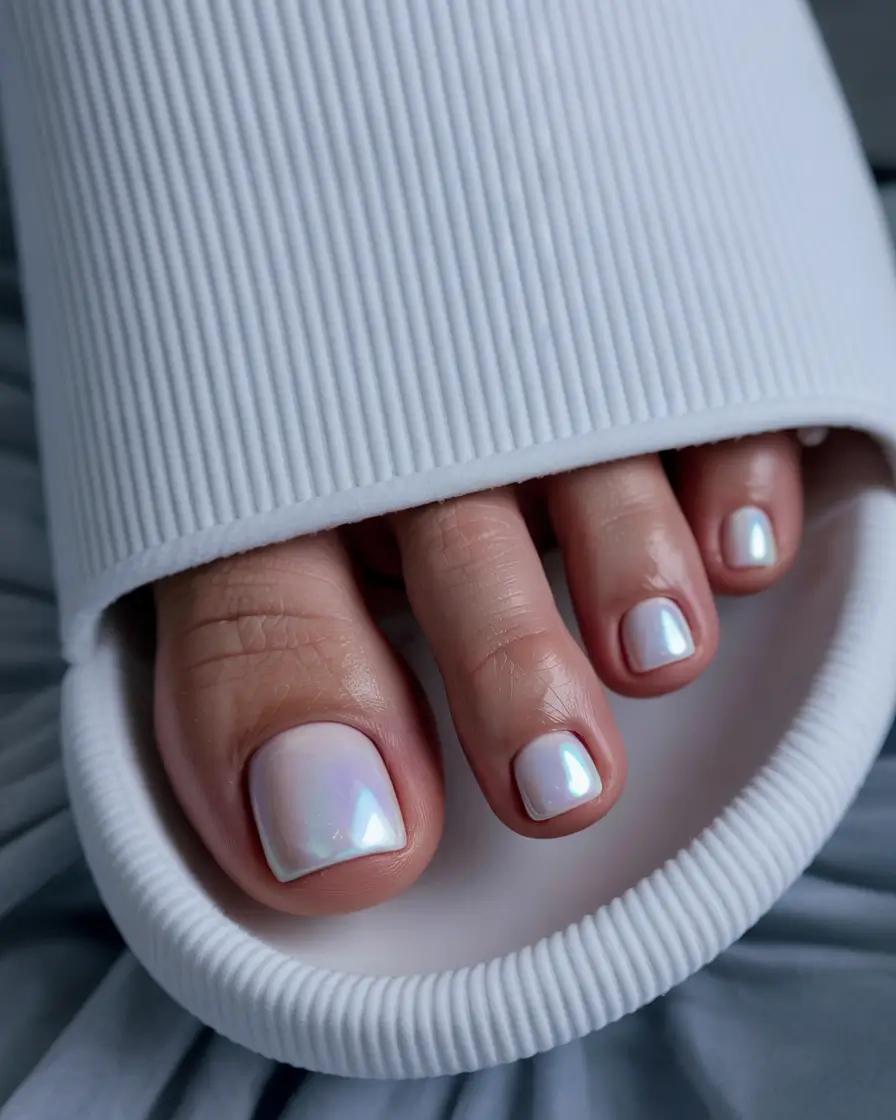 summer toe nails ideas 2025 Chrome White Dream