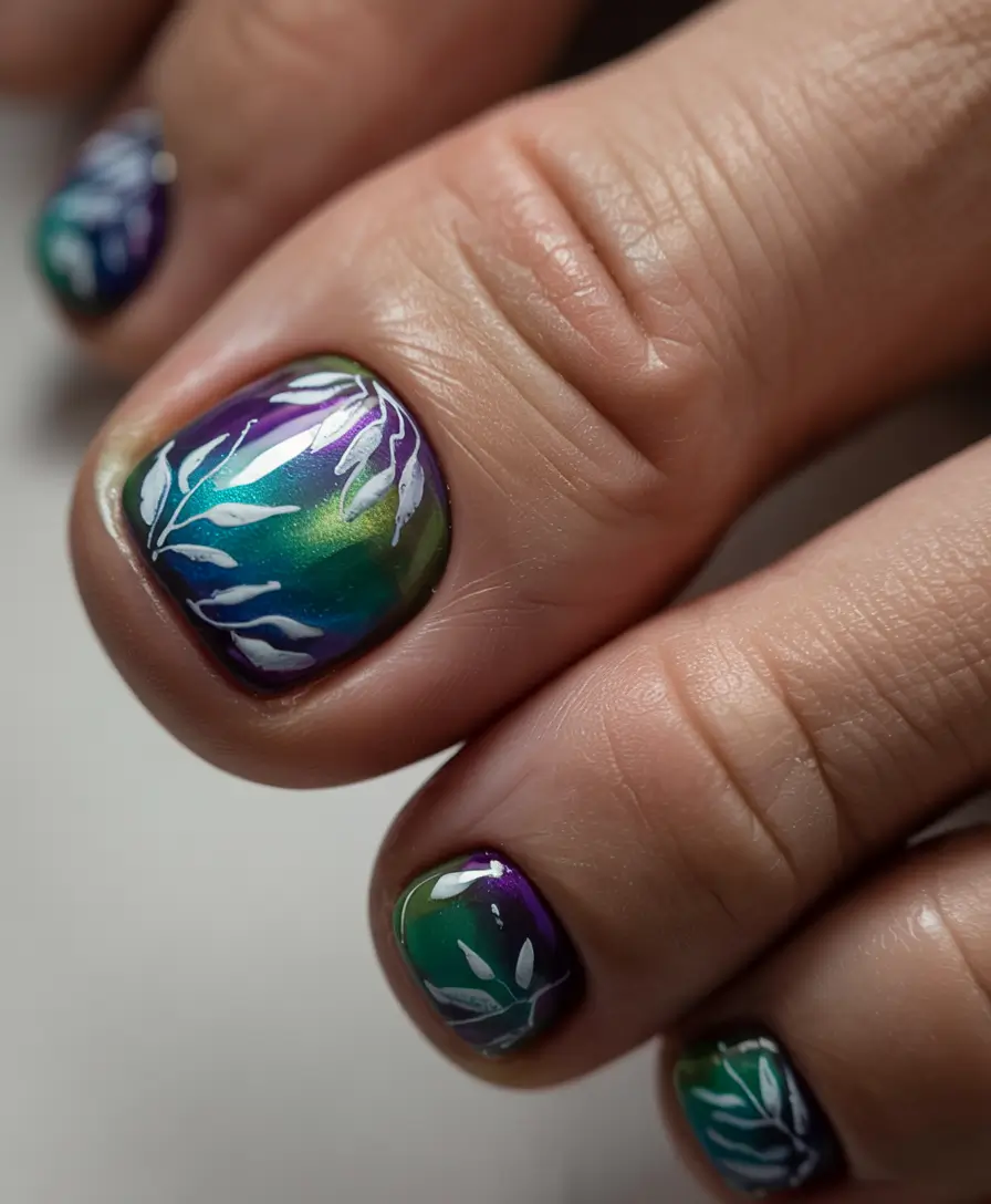 toe nail designs for summer 2025+Chromatic Jungle in Purple and Green