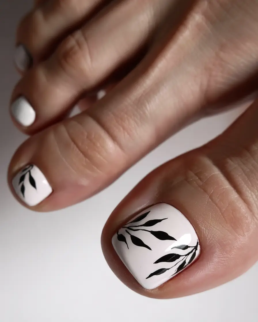 toe nail designs for summer 2025+Minimal Leaf in Monochrome