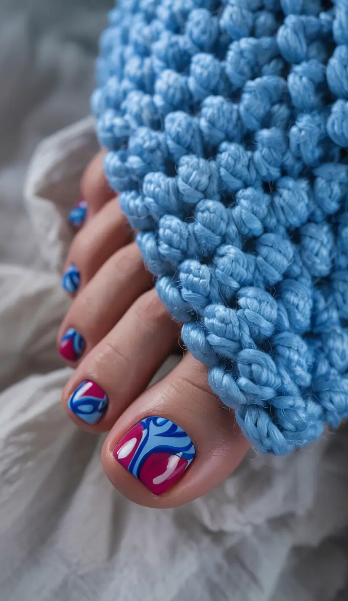 toe nail designs for summer 2025+Retro Waves in 2025 Pink and Blue