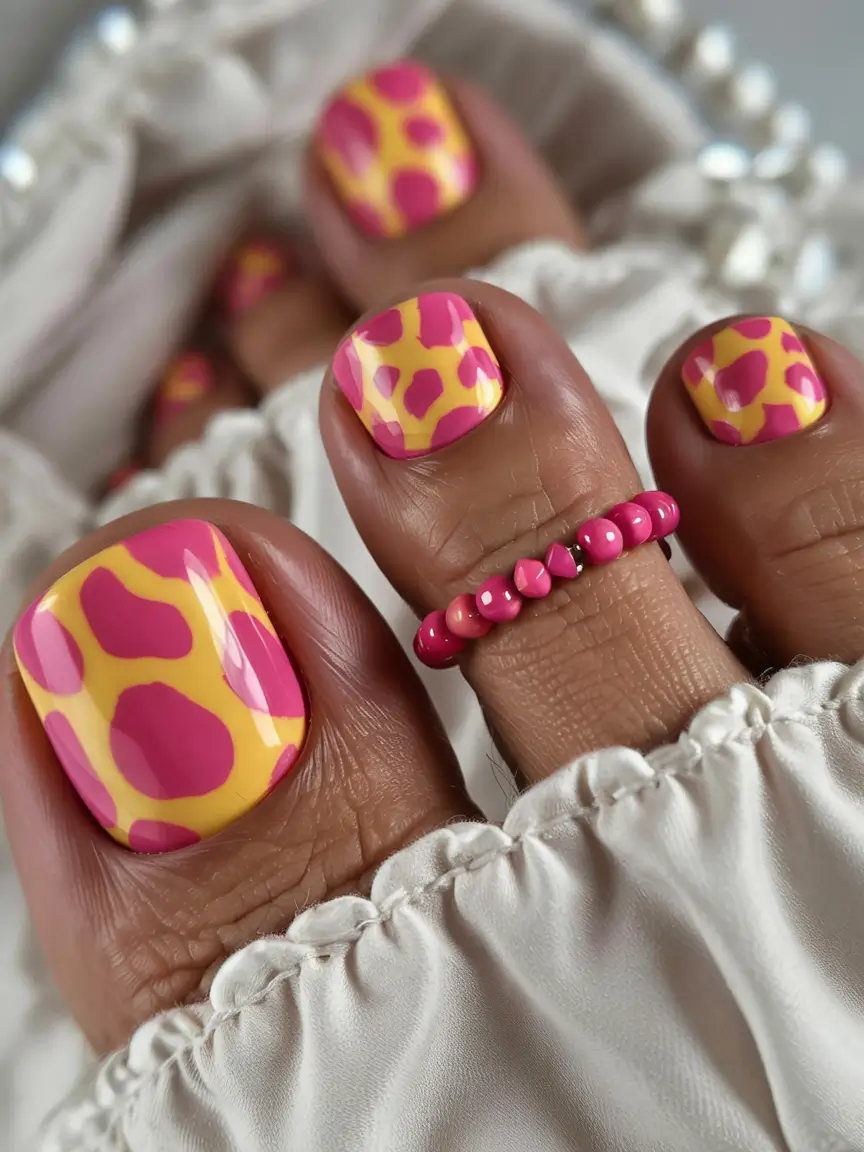 toe nail designs for summer 2025+Loud Leopard in Pink and Yellow