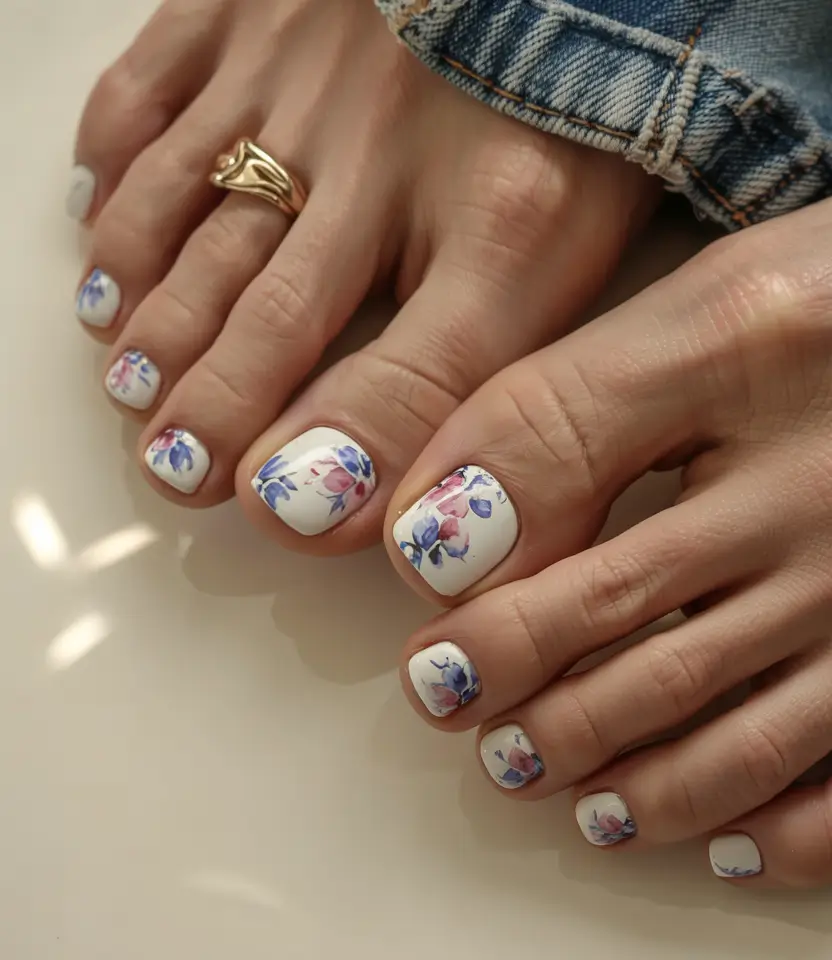 toe nail designs for summer 2025 Watercolor Florals With a Vintage Whisper
