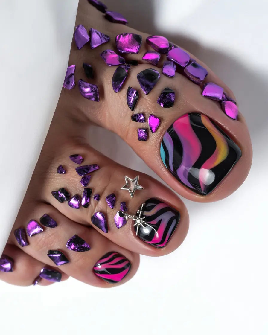toe nail designs for summer 2025 Galactic Neon Jungle Meets Rockstar Vibes