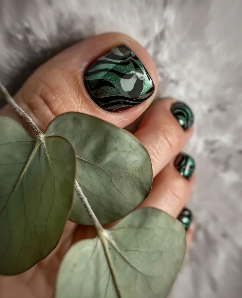 toe nail designs for summer 2025+Marbled Green Dream with Botanical Vibes