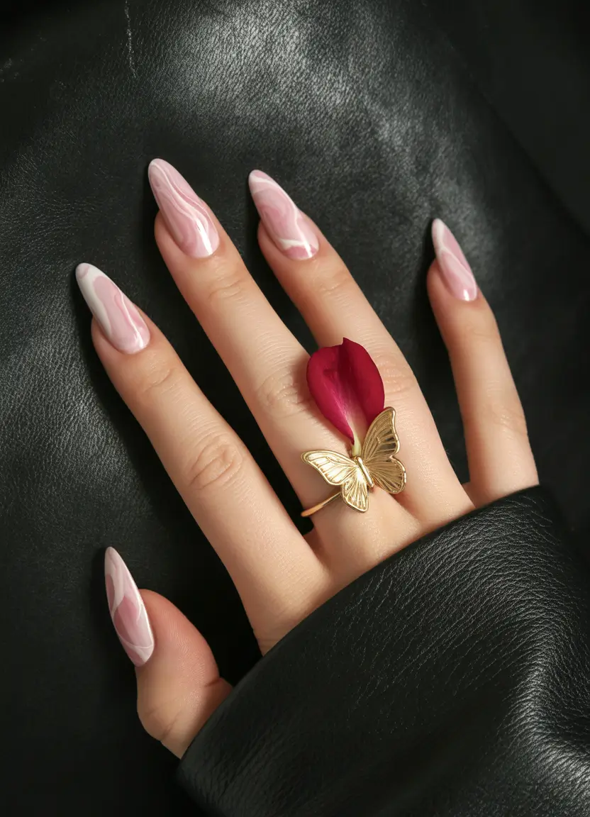 basic summer nails ideas 2025 Pink Marble in High Gloss