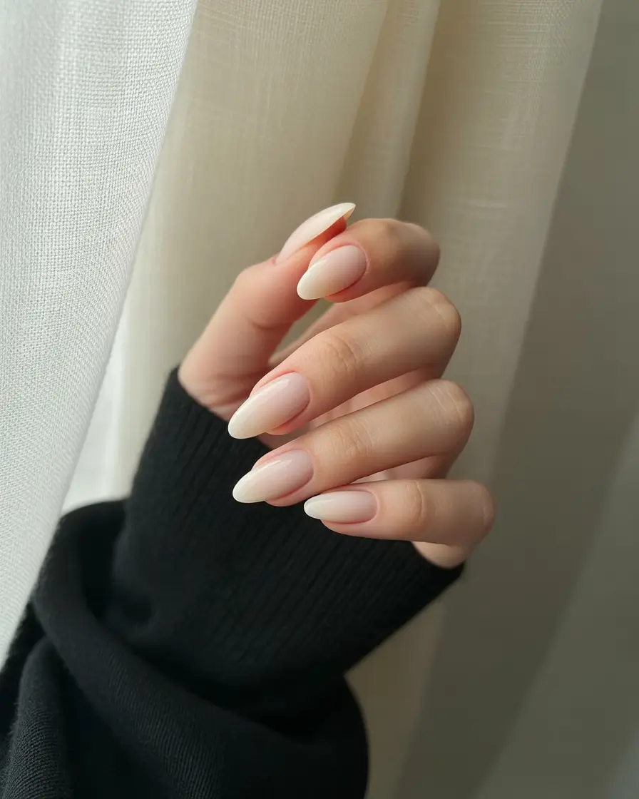 basic summer nails ideas 2025 Natural Ombre Almond for Everyday Elegance