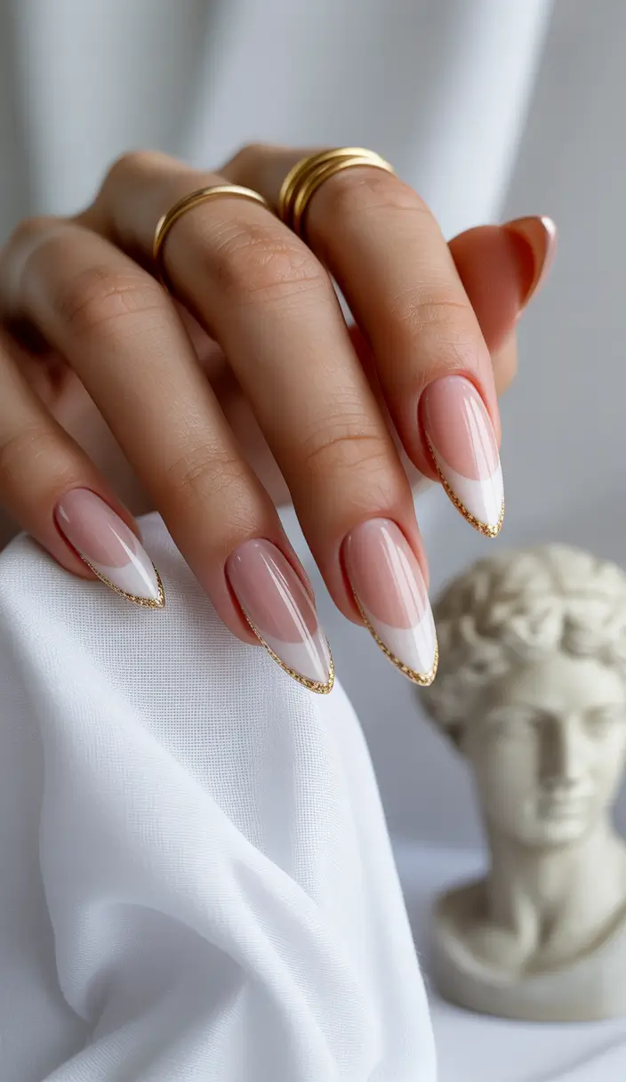 basic summer nails ideas 2025 Gold-Lined French with Editorial Elegance