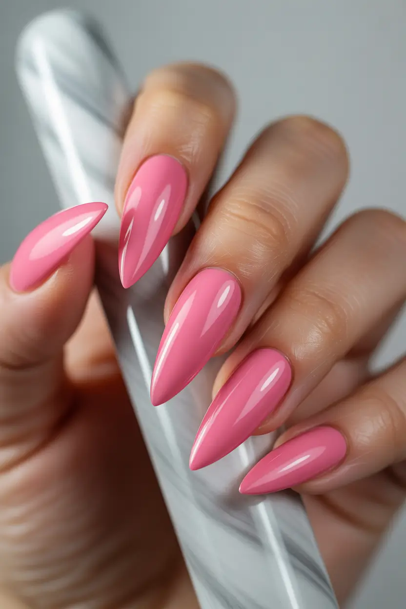 basic summer nails ideas 2025 Hot Pink Almond for the Main Character Moment