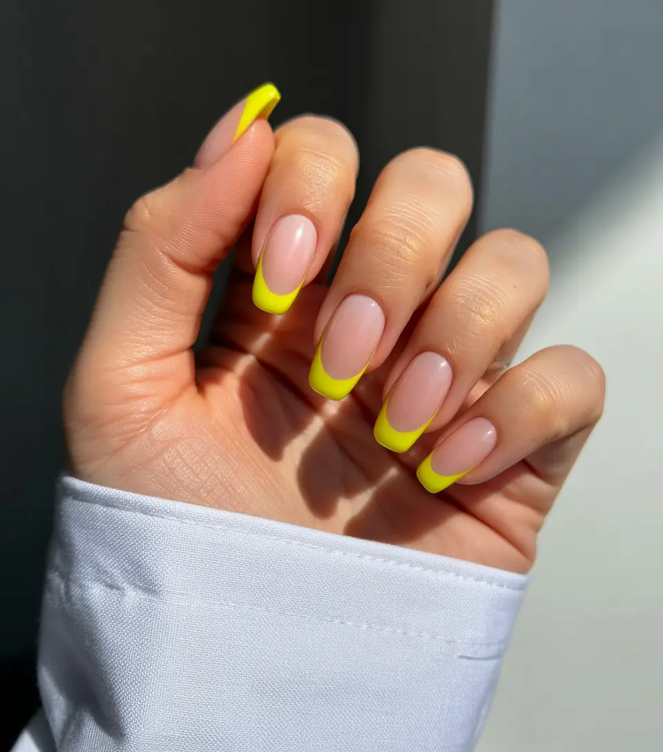 basic summer nails ideas 2025 Lemon French Tip: Citrus Chic