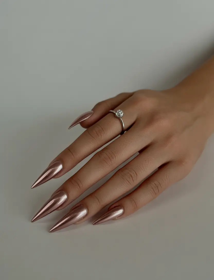 basic summer nails ideas 2025 Rose Chrome for the Metallic Girlies