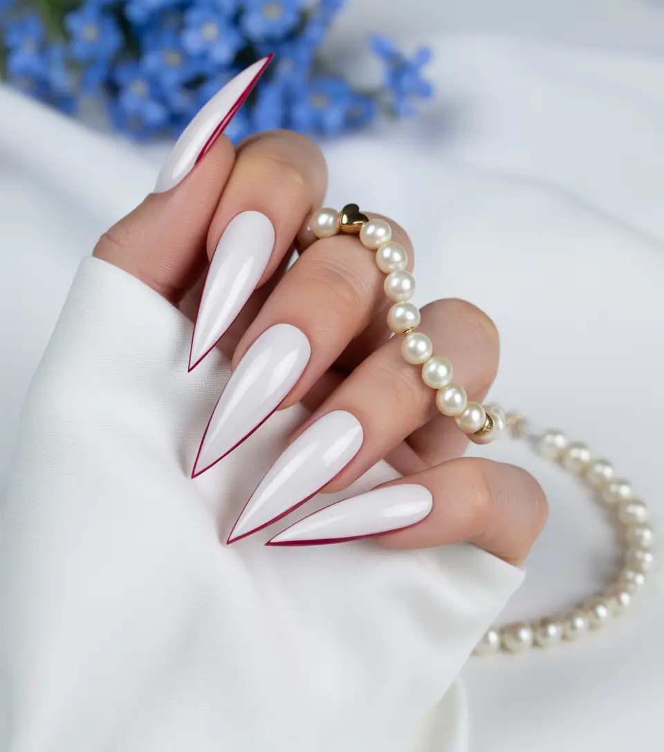 basic summer nails ideas 2025 Sharp Minimalist with Red Tip Drama
