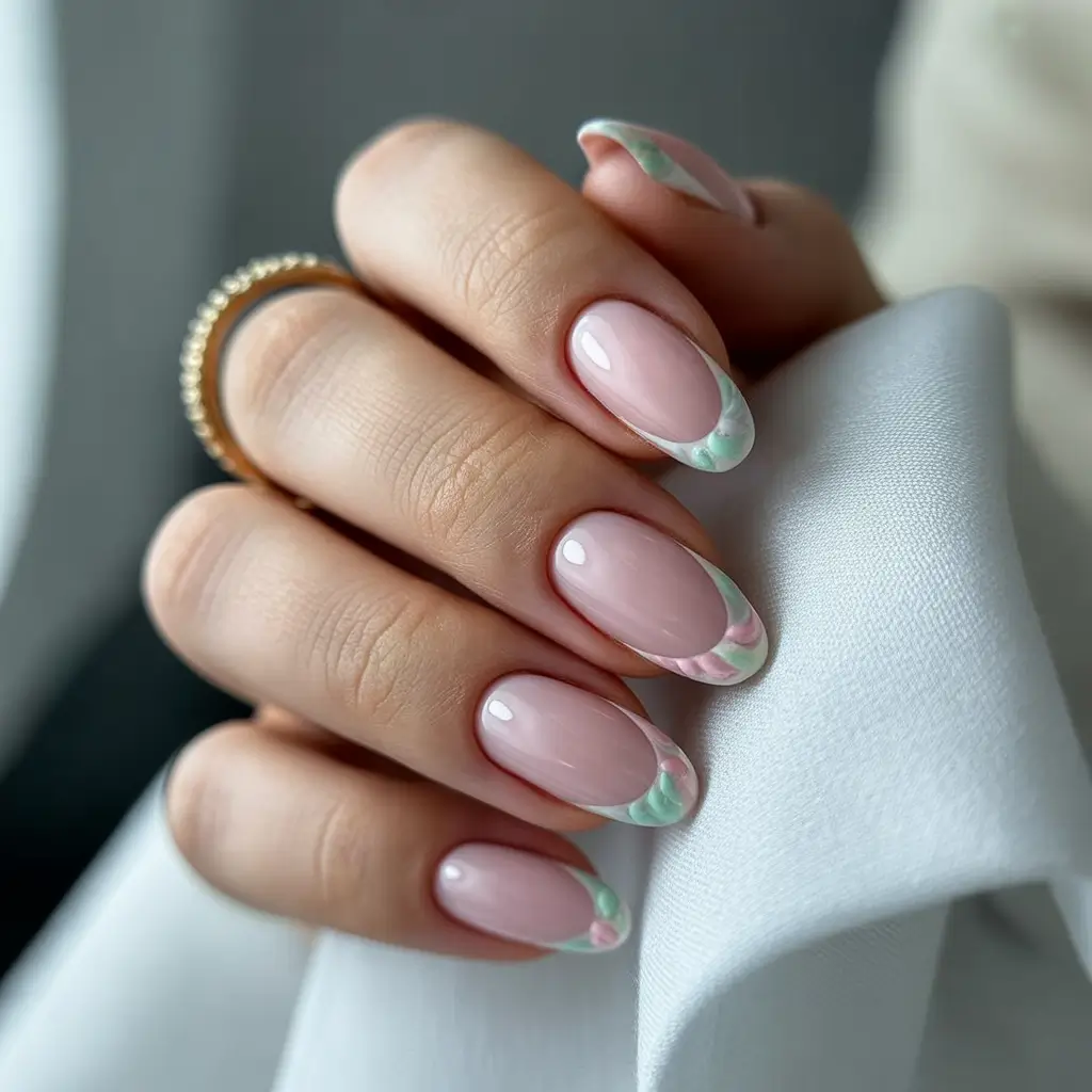 basic summer nails ideas 2025 Dreamy Swirl French with a Pastel Twist