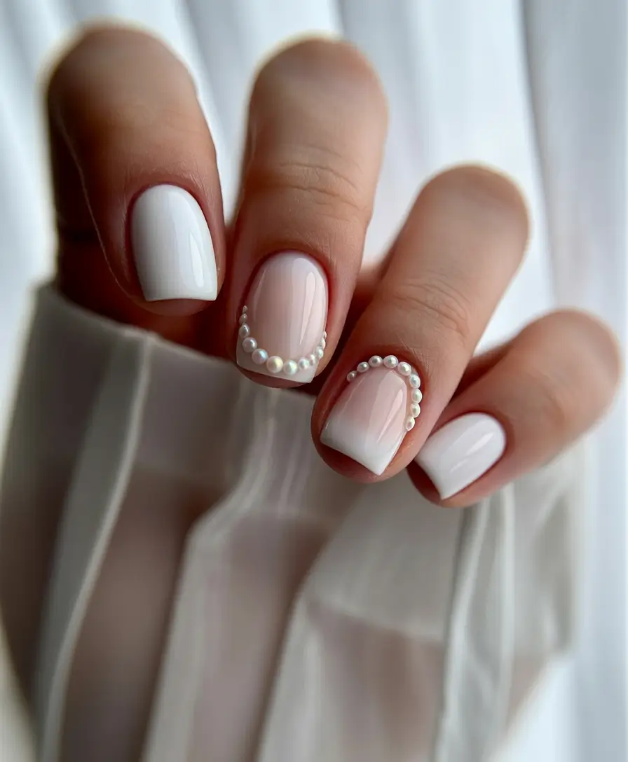 basic summer nails ideas 2025 Square Short Pearls for the Elegant Type