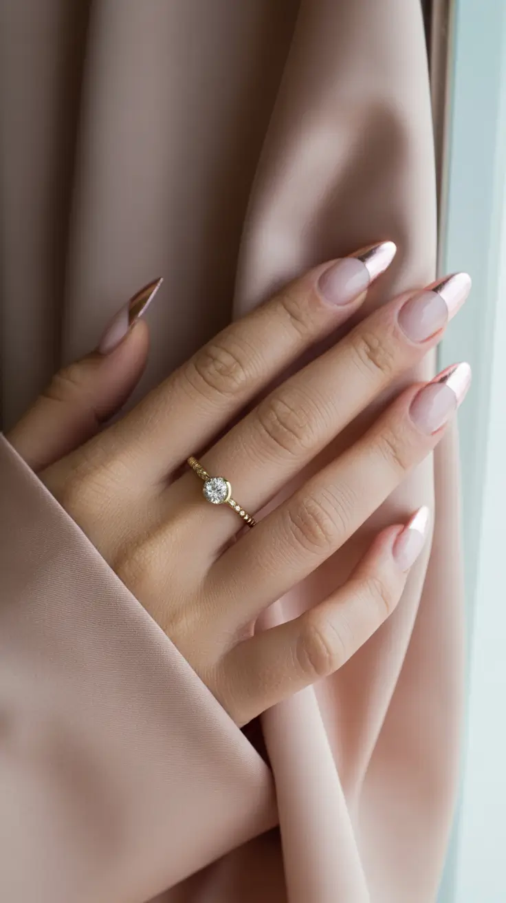 basic summer nails ideas 2025 Rose Gold Chic with a Sharp Edge
