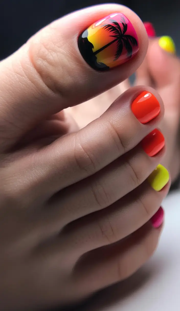 beach toe nails ideas 2025-Island Sunset Silhouette: All the Vacation Feels