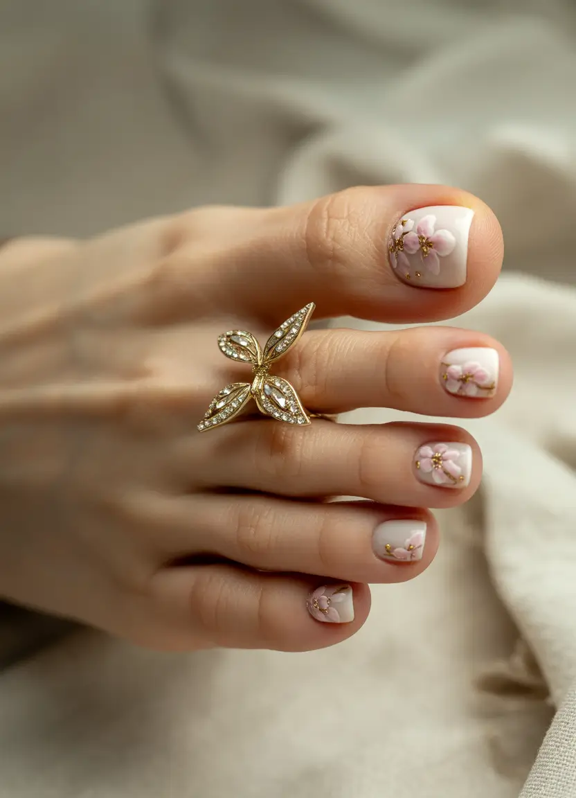 beach toe nails ideas 2025-Soft Petal Elegance: Floral for the Minimalist