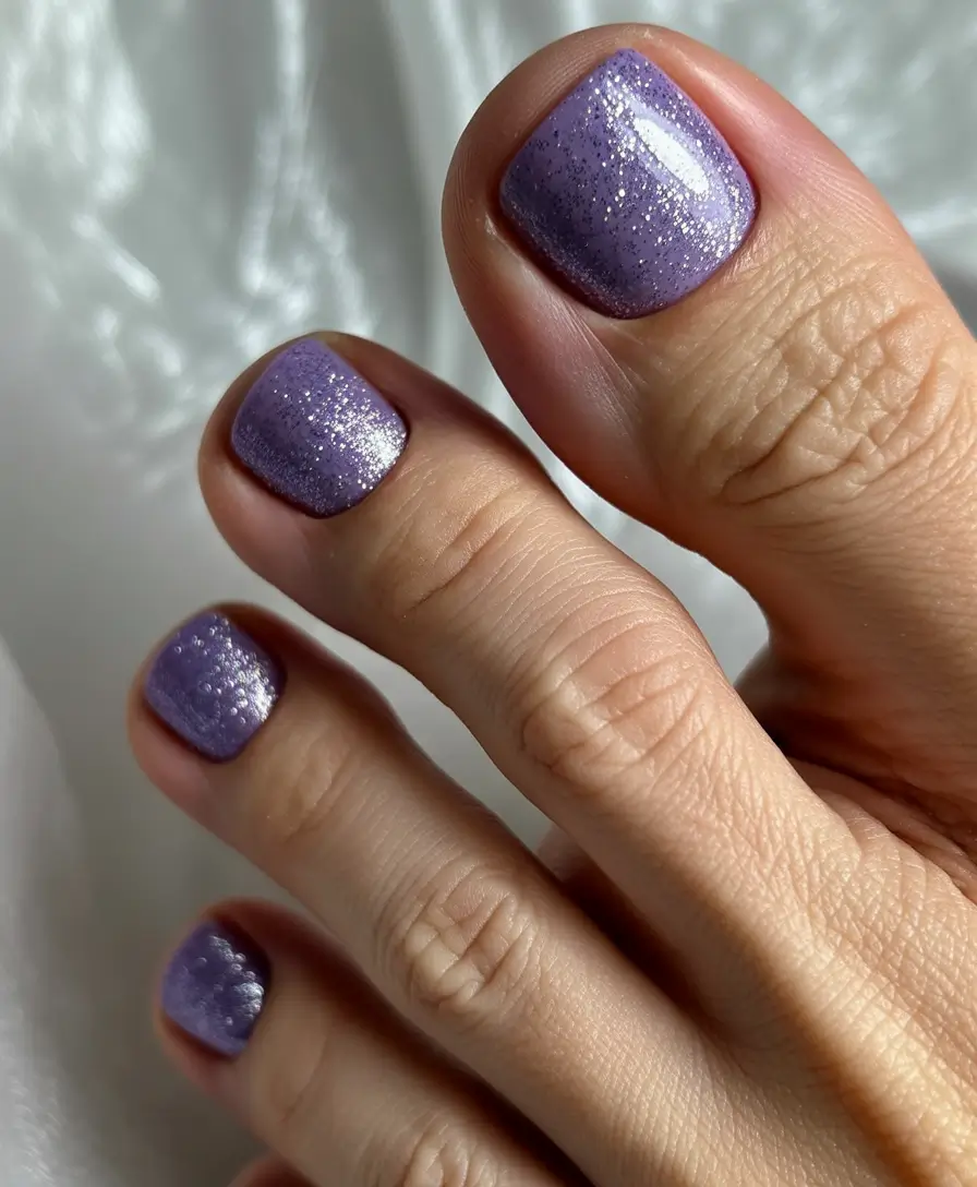 beach toe nails ideas 2025-Fairy Dust Lavender: Shimmery, Soft, and Dreamy