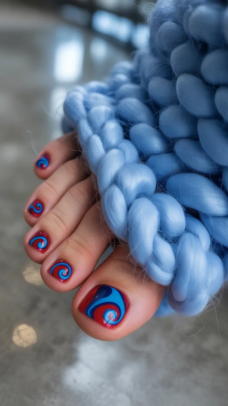 beach toe nails ideas 2025 Electric Tidal Swirls