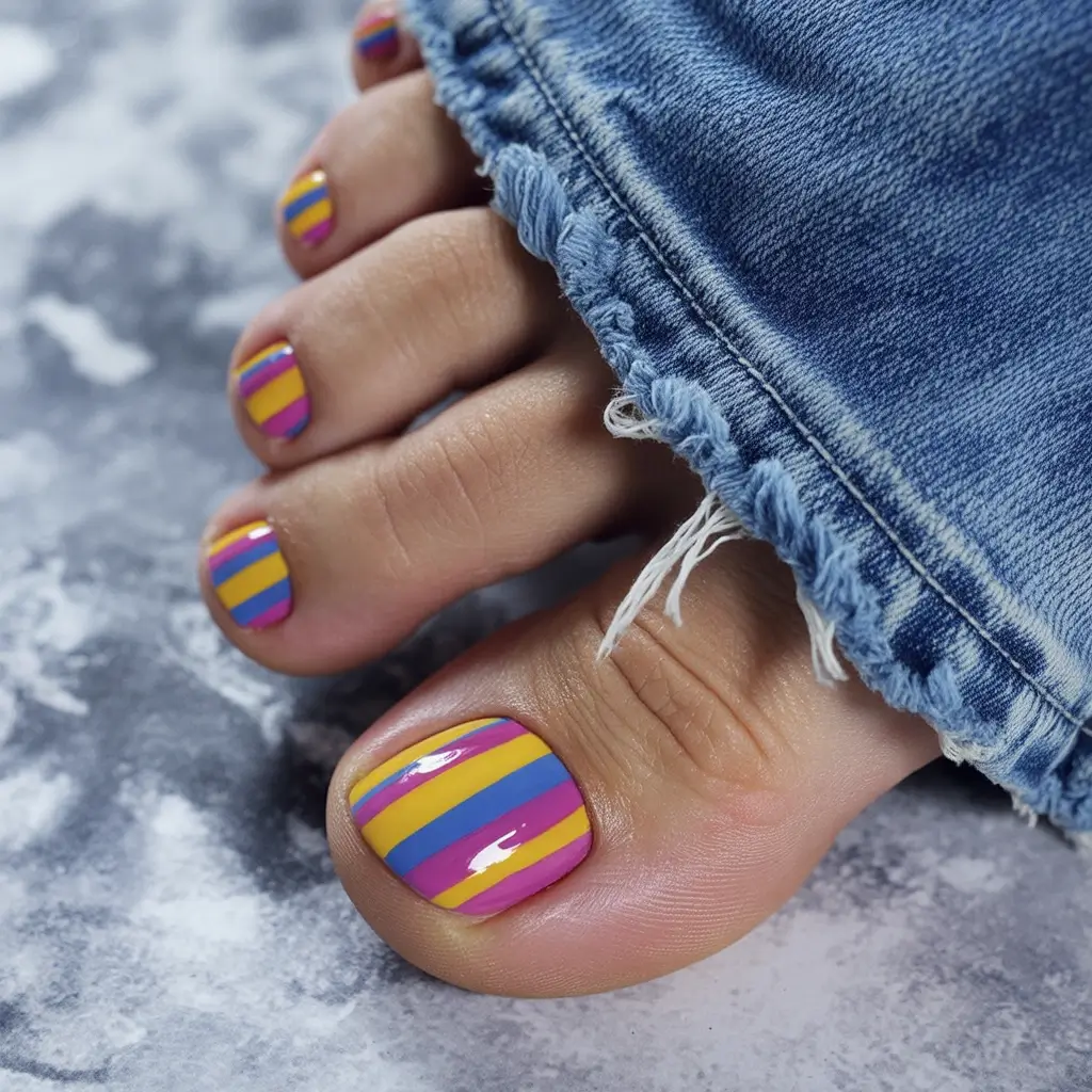 beach toe nails ideas 2025 Boardwalk Stripes