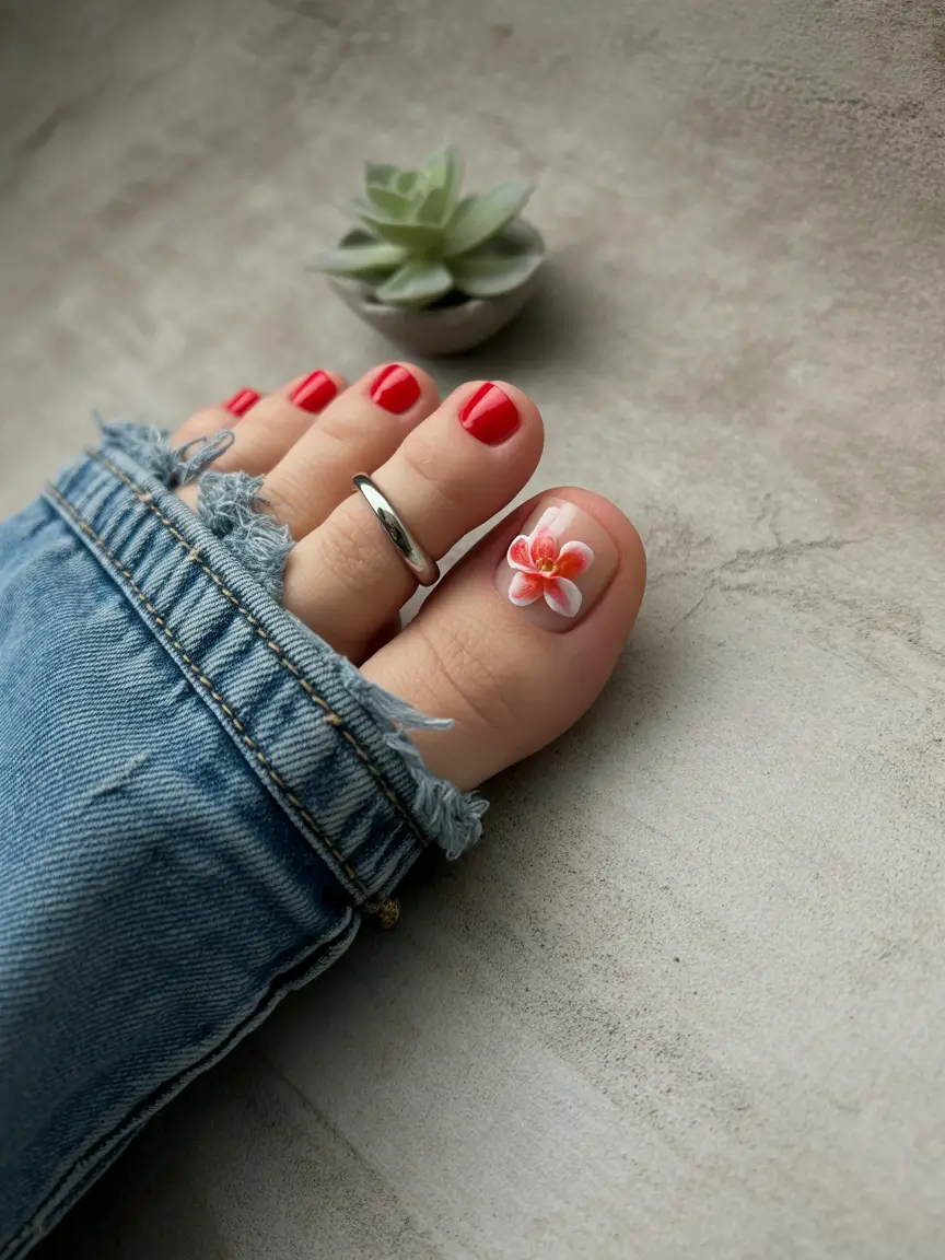 beach toe nails ideas 2025 Island Orchid Accent