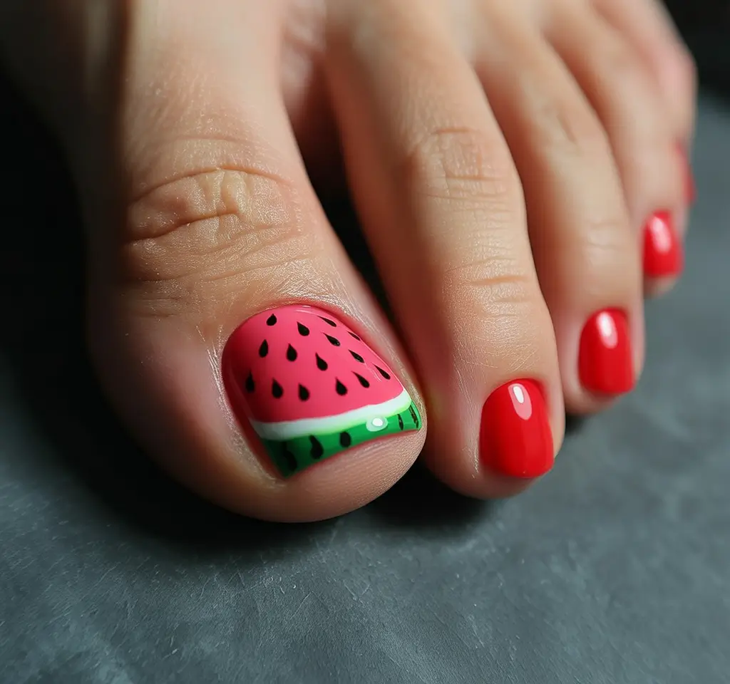 beach toe nails ideas 2025-Watermelon Pop Art: Juicy, Fun, and So Very Vacation