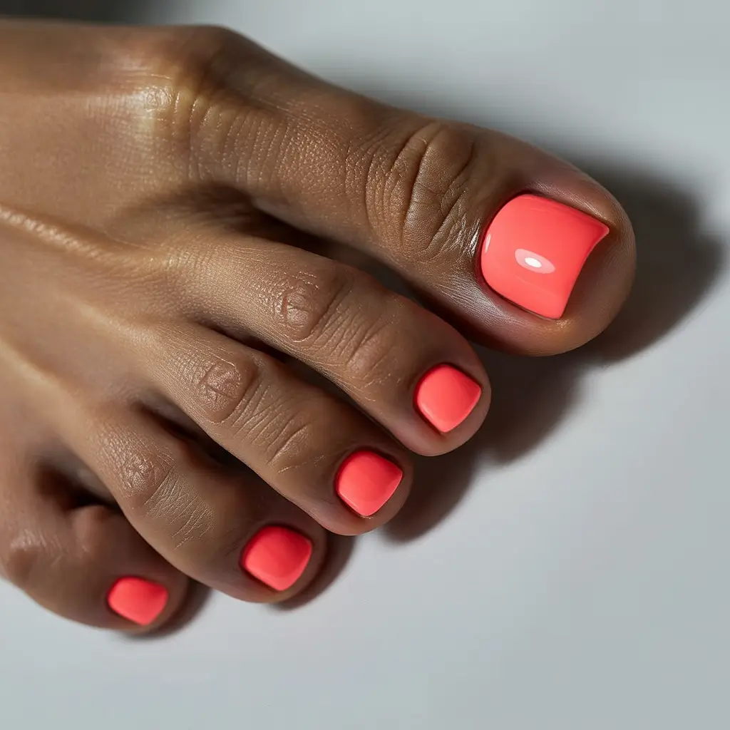 beach toe nails ideas 2025-Tropical Coral Pop: The New Summer Essential