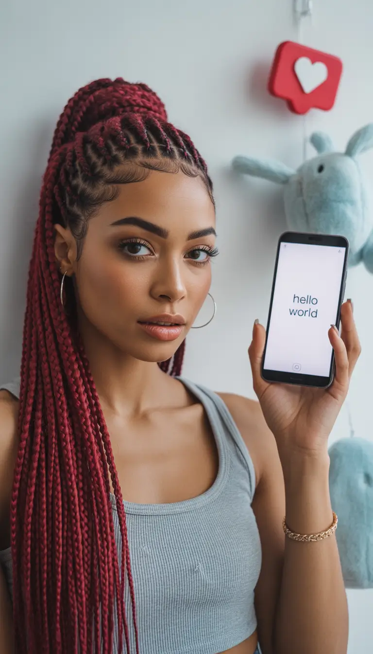 Beautiful Summer Braids for Black Women 2025 High Red Braided Ponytail with Edge Drama