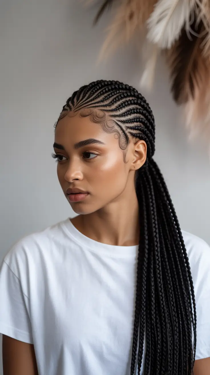 Beautiful Summer Braids for Black Women 2025 Sleek Side-Swept Cornrows