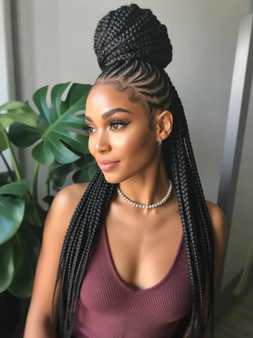 Beautiful Summer Braids for Black Women 2025 High Top Knot with Cascading Braids
